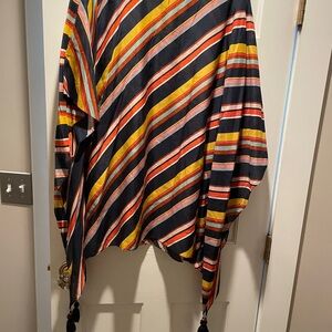 Tory Burch Striped Swim Coverup in Black, Yellow, and Orange XXL XL TUNIC DRESS